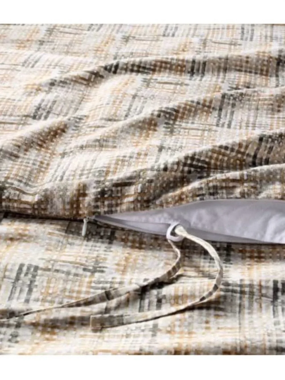 Heavyweight Linen Blend Duvet Cover and Sham Set Grid Print - Casaluna king set